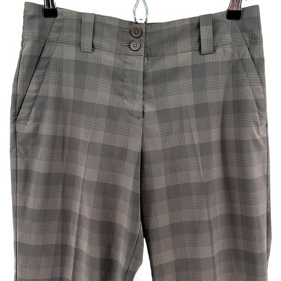 NIKE GOLF Dri-Fit Plaid Straight Leg Golf Pants • Women's‎ size 2 • khaki, gray - Picture 2 of 7